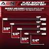 ABN Flexible Socket Extension Cables - 4pc Flex Socket Extension Bar Set 1/4in and 3/8in Drive Light Impact Extender