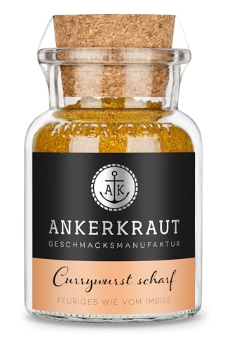 Ankerkraut Currywurst scharf, als Finisher oder in die Sauce rühren, mit Bhut Jolokia Chili, scharfes Gewürz, 90 g im Korkenglas Ankerkraut Currywurst scharf, als Finisher oder in die Sauce rühren, mit Bhut Jolokia Chili, scharfes Gewürz, 90 g im Korkenglas