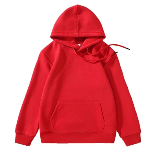 Loyan Boys Girls Hooded Sweatshirts Tops Casual Pullover Hoodies with Pocket Athletic Shirt Solid Color Outerwear Red 13-14 Years - Main Image