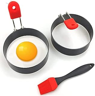 Egg Ring 2-Pack Stainless Steel Egg Rings with Anti-Scald Folding Handle with an Oil Brush Non Stick Coating Suitable for Egg Frying,Shaping,Pancakes,Mini Burger