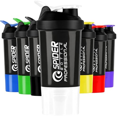 Image of Zyro Spider Gym Shaker Bottle, Shakers for Protein Shake 500 Ml with 1 Storage Compartment Gym protein shaker for workout (Pack of 1,White)