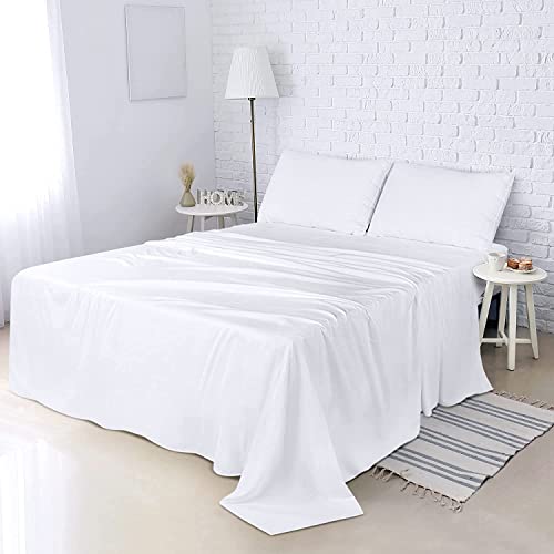 Luxurious Cotton Blend Flat Sheet Breathable And Super Soft White Bed Sheet Great For Home, Hotels, Hospitals, Spas, Salons, & Institutions (1, Twin) #TOP7