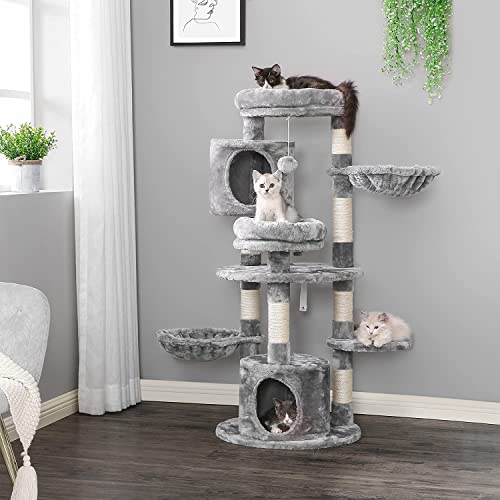 Bewishome Large Cat Tree Condo Bundle With Round Cat Tower With Sisal Scratching Posts Perches Houses Cat Furniture Kitty Activity Center Kitten Play House Mmj14L18L #TOP5