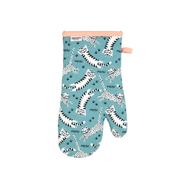 Gant en coton recyclé bleu Meow pour la cuisine