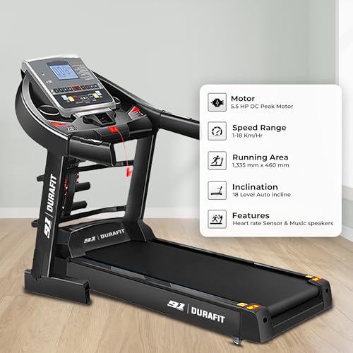 Image of 91-Durafit Panther Multifunction | 5.5 HP Peak DC Motorized Foldable Treadmill| Auto Incline| Home use| Max Speed 18 Km /Hr | Max User Weight 130 Kg|Free Installation Assistance | Black