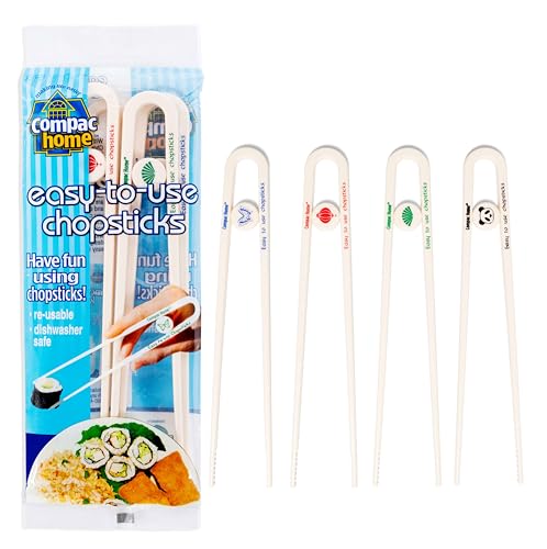 Compac Home Easy-to-Use Chopsticks, Plastic Dishwasher Safe, Great for All Ages, Parties, Stocking Stuffer, 4 Count
