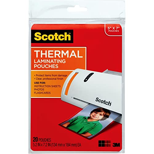 Image of Scotch Thermal Laminating Pouches, Laminate Homemade Ornaments, Christmas Banners and Gift Tags, 5 Mil, 20-Pack Photo Size Laminating Sheets 5 x 7 Inches, Clear