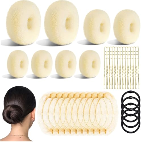 Lot de 63 donuts pour chignons, filets, épingles à cheveux et bandes élastiques, donuts pour chignons, accessoires de cheveux pour filles, enfants, femmes,...