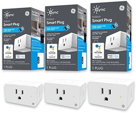 GE Lighting CYNC Indoor Smart Plug, Bluetooth and Wi-Fi Outlet Socket, Works with Alexa and Google Home, Voice Control Outlet (3 Pack), White