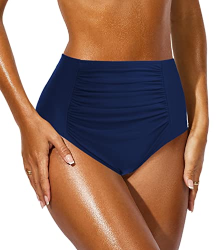 JFAN Jupe de Bain Jupes de Bikini pour Femme Shorts élégants et Minces Maillots de Bain de Plage Shorts de Bain de Sport froncés pour Femme, Bleu Marine S