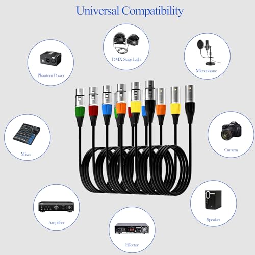 Tisino XLR-M-F-CS-6PK-1.8M Cables, 6-Pack Multi-Colored Xlr Male To Female Micphone Cable thumb #5