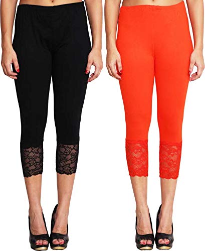 Image of Snowball Lace Capri Leggings for Women | PlusSize Stylish Net Capri for Girls