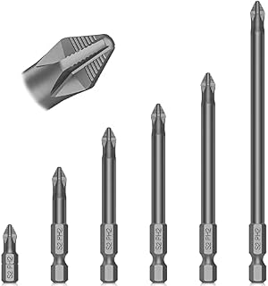 Hakkin 6pcs Screwdriver Bits PH2 Anti-Slip Magnetic Phillips Impact Driver Bit Set S2 Steel Anti-Slip Screwdriver Bits Set 1/4" Hex Shank Drill Bits for Electric Screwdriver Length 25mm-120mm