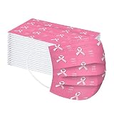 【50 Pack】 Breast Cancer Awareness Disposable Face Masks, Pink Ribbon Masks for Women Adults 3 Ply Face Protection (C)