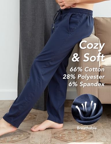 HOFISH Mens Pajama Pants，Casual Cotton Lounge Pants Comfy Pajama Bottoms Home Sleepwear Pants with Pockets NavyBlack L2