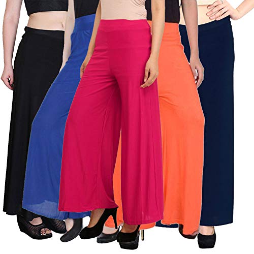 Image of Pixie Stylish Casual Wear MalaiPant Palazzo Combo Pack of 5 - Free Size