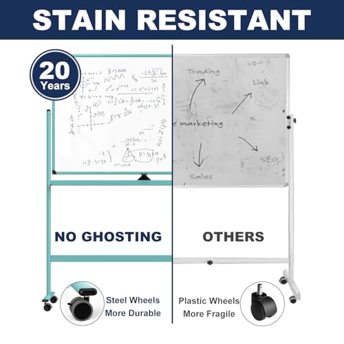 Image of Large Dry-Erase Rolling Magnetic Whiteboard - 48 x 32 Inches Dry Erase Board with Stand Height Adjust Double Sides Mobile White Board Easel on Wheels with 25 Sheets Paper Pad Office, Home & Classroom
