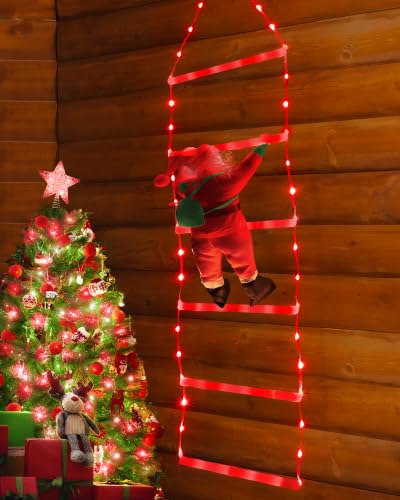 Toodour LED Christmas Light - 2.5FT Christmas Decorative Ladder Lights with Santa Claus, Xmas Decorations Light for Indoor Outdoor, Window, Garden, Home, Wall, Xmas Tree Decor - Red