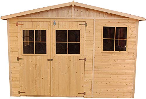 TIMBELA Holz Gartenschuppen MIT IMPRÄGNIERTEM Boden - Abstellkammer mit Fenstern - H226x318x220 cm/6 m² Naturholz… – Bild 5