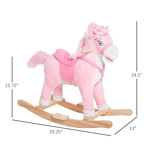 Qaba Kids Ride On Rocking Horse Toddler Plush Toy With Realistic Sounds And Swinging Tail For 3 Years Old Children #TOP2