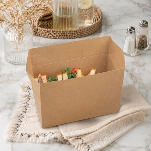 Image of Bio Tek 80 Ounce To Go Boxes, 400 Rectangle Take Out Food Containers - Fast Top Closure, Disposable, Kraft Paper Carry Out Containers, Greaseproof, For Burgers Or Fried Chicken - Restaurantware