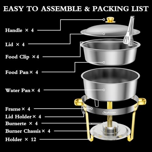 Newkitchen RD6Q-GD4 Chafing Dishes For Buffet 4 Pack, 6Qt Round Chafing Dishes For Buffet [Elegant Gold And Silver Colors] Stainless Steel Chafing Dish Buffet Set thumb #7