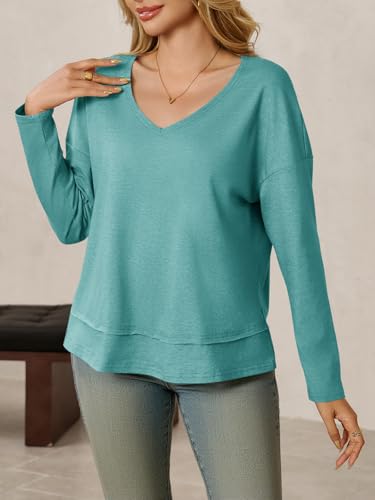 Image of Cicy Bell Womens Long Sleeve T Shirts V Neck Casual Flowy Tops Fall Fashion Loose Fit Basic Tees