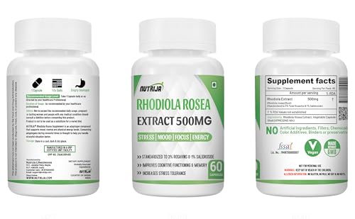 Image of NutriJa Rhodiola Rosea Root Extract 500mg | Rosavins & 1% Salidrosides & Adaptogen Complex with Bioperine. (60 Capsules)|Rosea Root Extract Capsules