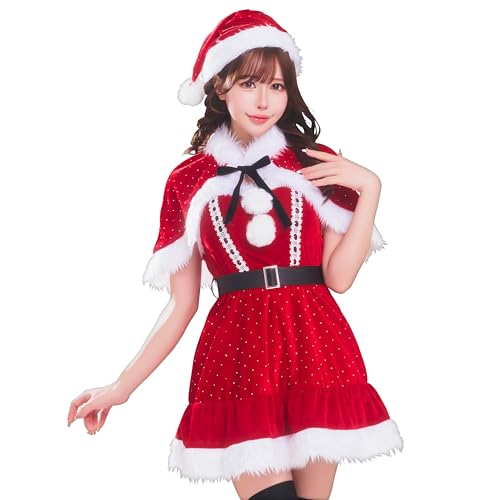 [クリアストーン] グランノエル コスプレ クリスマス ラインストーンケープサンタ レディース レッド