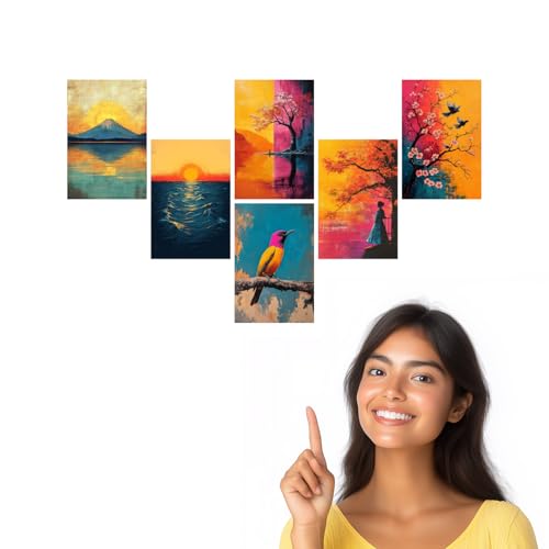 Image of SiddArtify Abstract Landscape Wall Art Poster Print Set - Colorful Nature Prints for Living Room Bedroom Office Decor - Set of 2-4x6 Inch - Board (Pack of 6) - Sticker (Pack of 6)