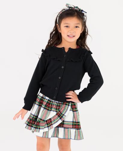 RuffleButts Black Sweater Knit Ruffle Trim Cardigan - 18-24m3