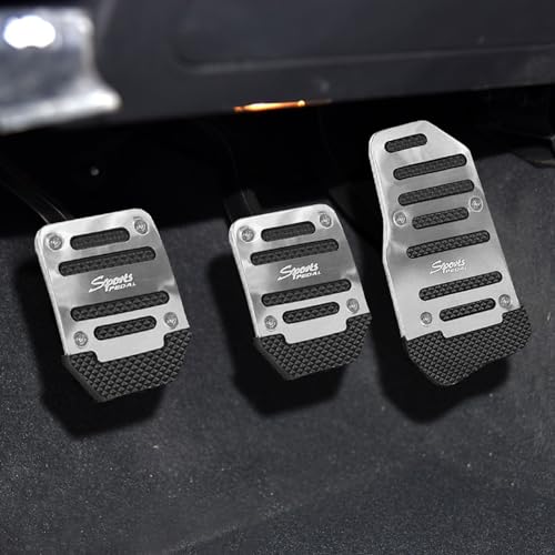 deemars 3PCS Cubre Pedales Antideslizantes, Pedales de Coche, Pedales Deportivos de Gasolina y Embrague, Accesorios de Coche Transmisión Manual Pedal de Freno Cubierta Universal para Coche (Plata)