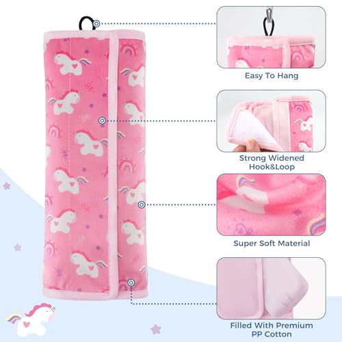 Image of COOLBEBE Seat Belt Pillow for Kids, Extra Soft Toddler Travel Pillow for Car Seat, Universal Carseat Strap Cushion Pads for Childs Baby People Adults, Pink Unicorn
