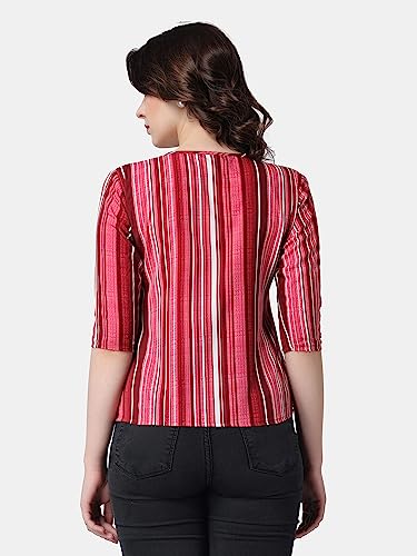 Image of POPWINGS Casual Printed Puff Sleeves Round Neck Top for Women || Stylish Summer Tops for Women || Hip-Length Women Top