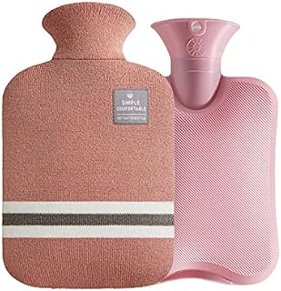 2 Litre Hot Water Bottle PVC Material No Odour Hot Water Bag Knitted Shirt Stripes Can Be Heated for Winter Hand and Foot Warming (Leather Pink)