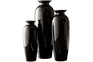 Hosley Set of 3 Black Ceramic Vases: Sophisticated Elegance for Your Home Décor