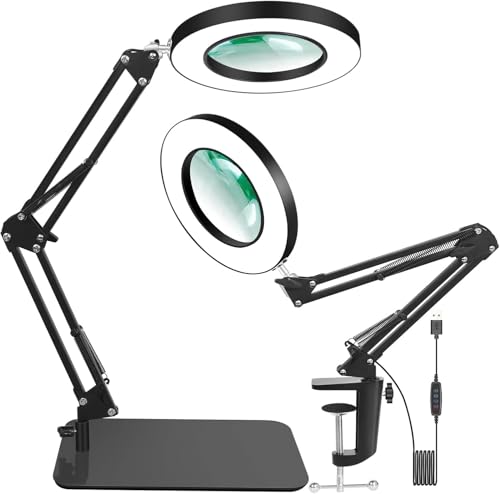 12X Magnifying Glass with Light and Stand, 2-in-1 Lighted Magnifier with Light Hands Free, 5 Color Models Magnifying Lamp for Reading Craft Hobby Painting Sewing Close Work