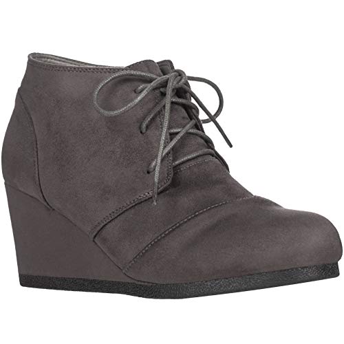 ILLUDE Women's Round Toe Lace Up Wedge Heels Suede Ankle Boots Booties