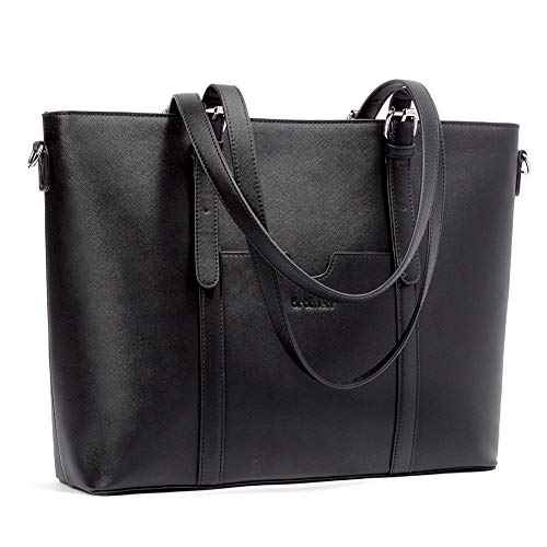 BROMEN Women Briefcase 15.6 inch Laptop Tote Bag Vintage Leather Handbags Shoulder Work Purses Black