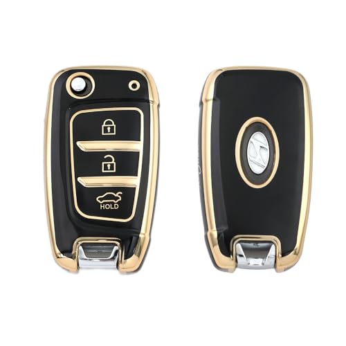 Image of keyzone TPU key cover combo compatible for Hyundai i20, Kona, Verna 3 button flip key (Gold TPU + Marble TPU)