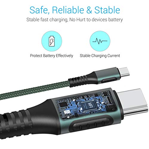 Image of Portronics Konnect C Square 18W POR-1065 Type-C to Type-C 1.2M Type C Devices USB Cable with Power Delivery & 3A Quick Charge Support, Nylon Braided for All Type-C Devices, Green
