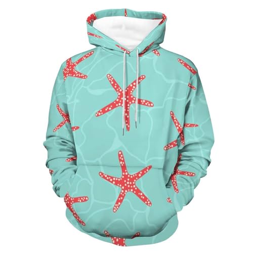 Sweat pull rouge étoile de mer avec capuche ajustable et manches longues
