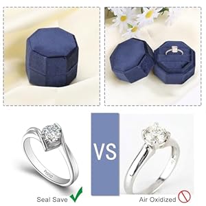 WantGor Velvet Ring Box 3 Slots Jewelry Ring Gift Box Vintage Ring Display Holder Case for Wedding Ceremony Proposal Engagement Navy Blue