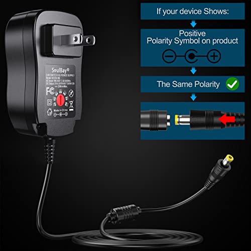 [Upgraded Version] SoulBay Universal AC/DC Adapter Multi-Voltage Regulated Switching Power Supply With 8 Selectable Adapter Plugs, For 3V To 12V Home Electronics - 2Amps Max