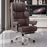 BestGlory Office Desk Chair, Big and Tall Leather Gaming Chair with Footrest, Wide Ergonomic Comfy Executive High-Back Reclining Computer Chairs, Swivel Rolling Wheels and Padded Lumbar Support,Coffee