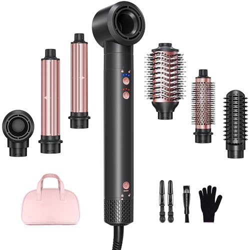 Image of Kinked 6-in-1 Hot Air Styler Wrap, High-Speed Hair Dryer Brush Blow Dryer with 2 Auto Wrap Curlers for Curling, Straightening, Volumizing, Fast Drying & Frizz-Free Styling for All Hair Types