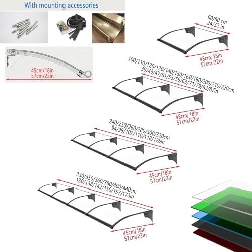Door Awning for Entrance - Polycarbonate Protection for Porch, Patio & Window, UV & Rain Shield, Deck Cover with Separate Drainage - Front Door Canopy