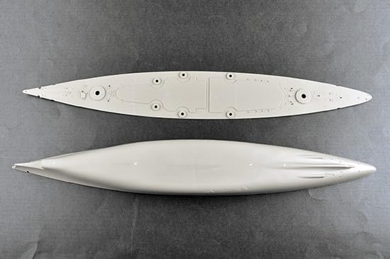 Upper and lower hull sections of the Tirpitz battleship model