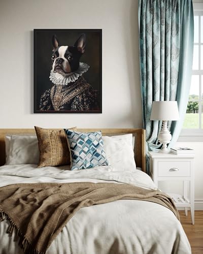 Image of Boston Terrier Victorian Queen Wall Art Print Poster, Dog Pet Lover Picture Painting Artwork Bedroom Living Room Office Dining Room 150D (Boston Terrier Victorian Queen, 16 x 20 inches, Black Frame)