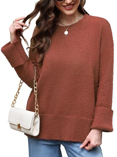 Women's Fuzzy Knit Sweaters Trendy Crewneck Pullover Tops Fall Winter Fashion Outfits3